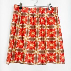 J. Crew Batik Style Smocked Red and Tan Cotton Mini‎ Skirt Size 6 Pockets